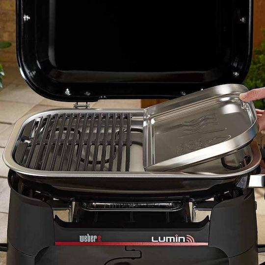 Weber Lumin Smart Compact Tabletop Electric Grill with Smooth and Grooved Plate with Lid and Adjustable Thermostat 43x28cm