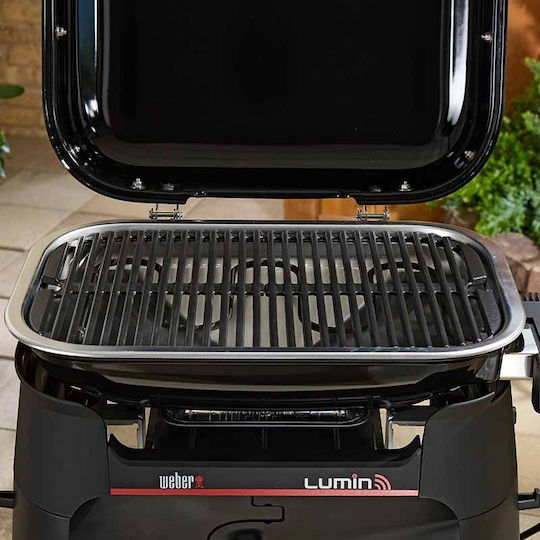 Weber Lumin Smart Compact Tabletop Electric Grill with Smooth and Grooved Plate with Lid and Adjustable Thermostat 43x28cm