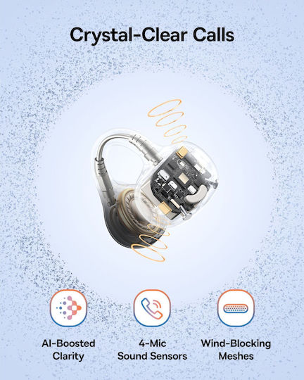 Baseus BC1 Open Ear Bluetooth Handsfree Ακουστικά με Αντοχή στον Ιδρώτα και Θήκη Φόρτισης Μαύρα