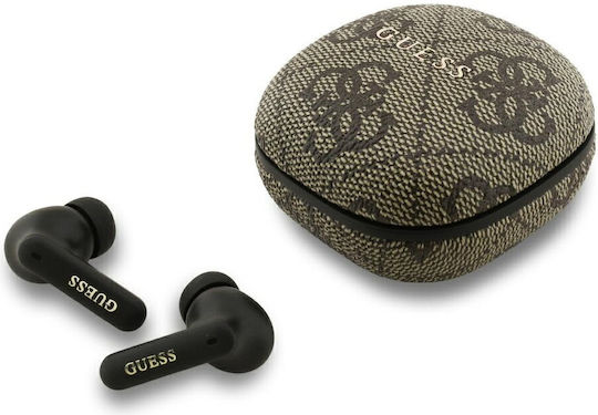 Guess 4G Script Logo In-ear Bluetooth Handsfree Ακουστικά με Αντοχή στον Ιδρώτα και Θήκη Φόρτισης Καφέ