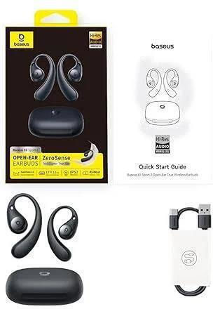 Baseus Eli Sport 2 Open Ear Bluetooth Handsfree Ακουστικά με Αντοχή στον Ιδρώτα και Θήκη Φόρτισης Μαύρα