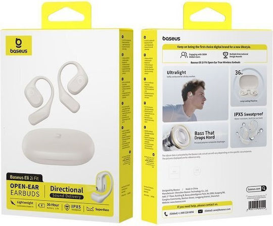 Baseus Eli 2i Fit Open Ear Bluetooth Handsfree Headphones with Sweat Resistance and Charging Case White