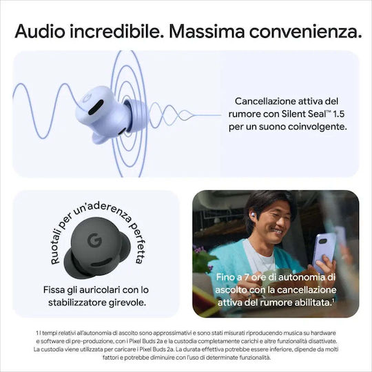 Google Pixel Buds 2a Bluetooth хендсфри Слушалки с Устойчивост на Пот и Кутийка за Зареждане Iris