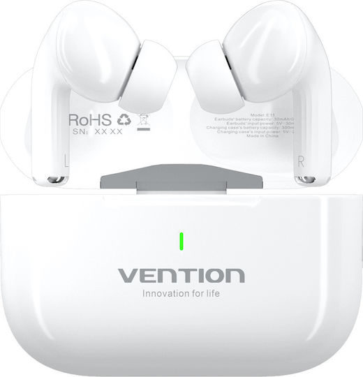 Vention Echo Lite E11 In-ear Bluetooth Handsfree Ακουστικά με Αντοχή στον Ιδρώτα και Θήκη Φόρτισης Λευκά