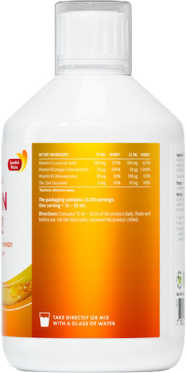 Swedish Nutra Βιταμίνη D3 & K2 για Ενίσχυση του Ανοσοποιητικού & την Υγεία των Οστών Orange 500ml