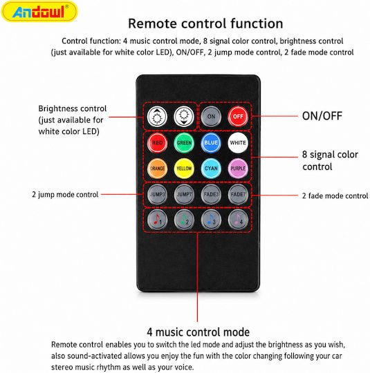 Andowl RGB LED Car Atmosphere Lighting 12 LED Q-CD59 RGB LED Car Atmosphere Light TF237373