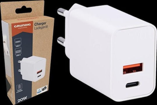 Grundig Φορτιστής Χωρίς Καλώδιο με Θύρα USB-A και Θύρα USB-C 20W Power Delivery Λευκός (55745)