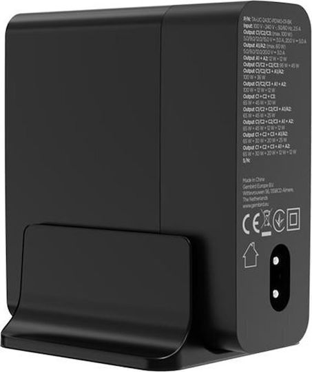Gembird GaN Charging Station with 2 USB-A Ports and 3 USB-C Ports 140W Power Delivery / Quick Charge 3.0 in Black Colour (TA-UC-2A3C-PD140-01-BK)