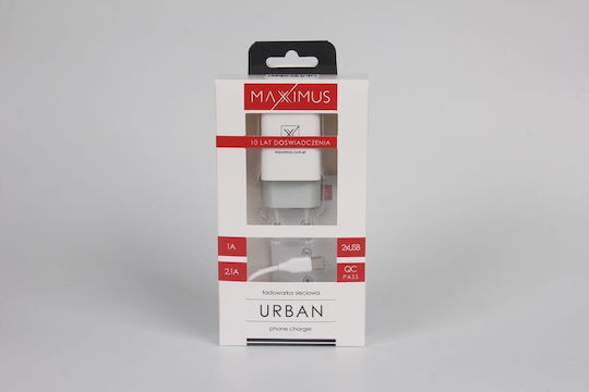 Maxximus Încărcător cu 2 Porturi USB-A și Cablu USB-C Albς