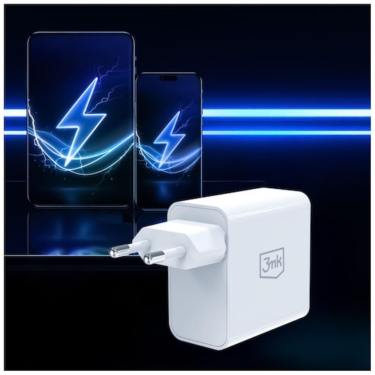 3MK Φορτιστής Χωρίς Καλώδιο GaN με Θύρα USB-A και Θύρα USB-C 45W Power Delivery / Quick Charge 4+ Λευκός (FlowPower)