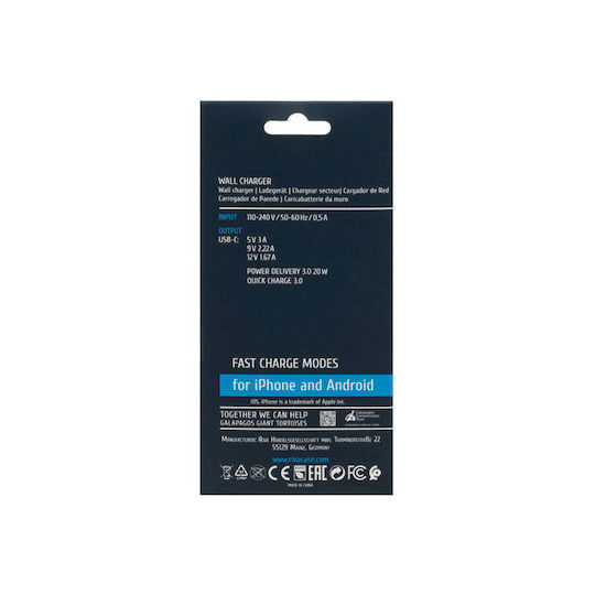 Rivacase Φορτιστής Χωρίς Καλώδιο με Θύρα USB-C 20W Power Delivery Λευκός (PS4101)