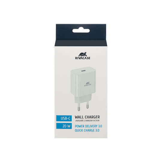 Rivacase Φορτιστής Χωρίς Καλώδιο με Θύρα USB-C 20W Power Delivery Λευκός (PS4101)