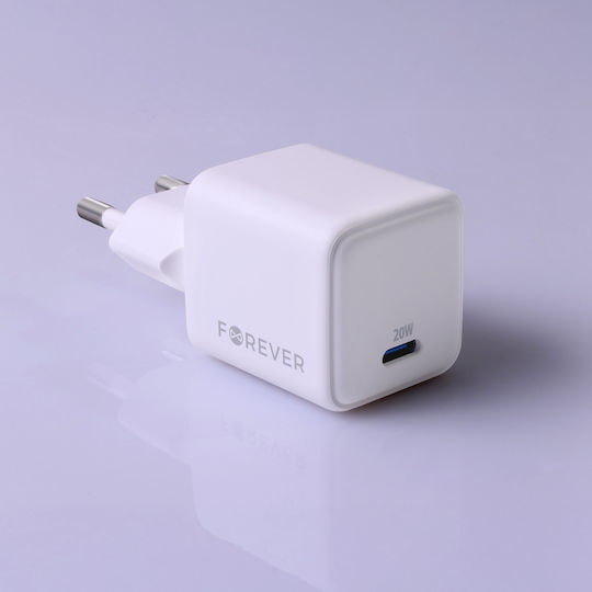 Forever Charger Without Cable GaN with USB-C Port 20W Power Delivery Whites (TC-08-20C)