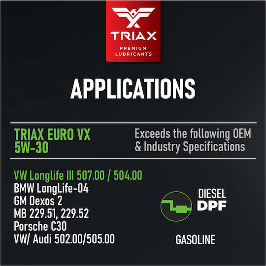 Triax Euro VX Synthetic Car Oil 5W-30 0.946lt TRX6252