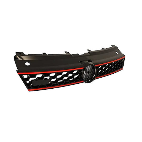Carner Μάσκα για VW Polo 6R/6C 2009-2016 GTI Look Κυψελωτή με Κόκκινο Σιρίτι