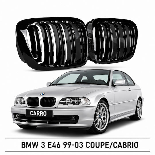 Prasco 242541 Heart Grilles BMW 3 E46 99-03 Coupe Cabrio M4 Double Grille Glossy Black 2 Pieces