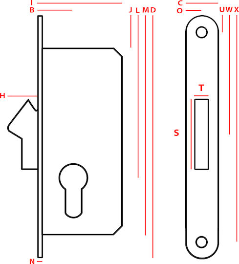 Recessed Lock with Cylinder Left