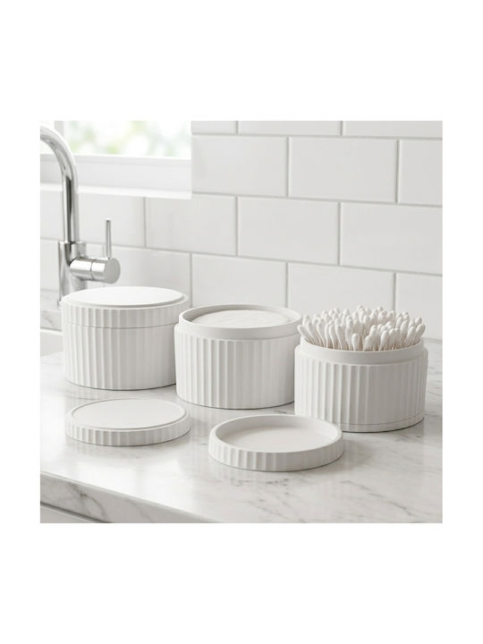 Femmit 3 Piece Bathroom Organizers White Lid Cotton Swabs Tweezers & Makeup Accessories