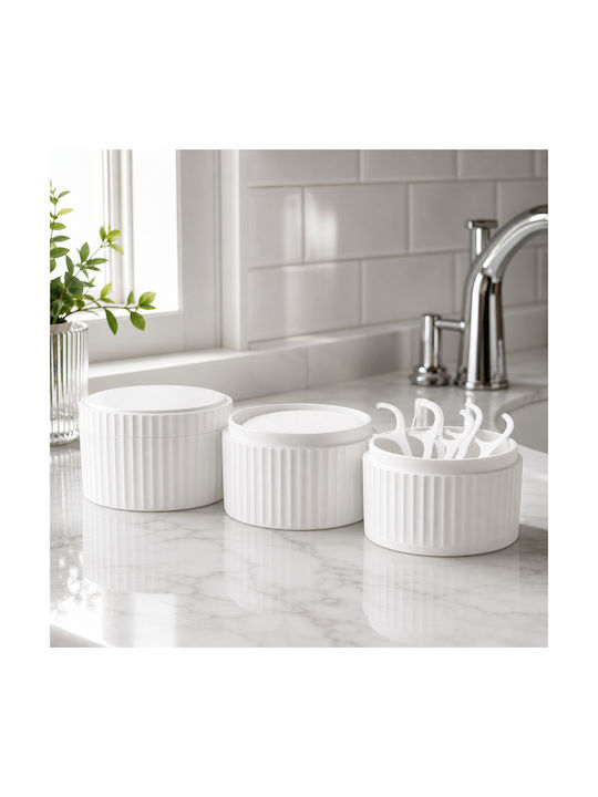 Femmit 3 Piece Bathroom Organizers White Lid Cotton Swabs Tweezers & Makeup Accessories