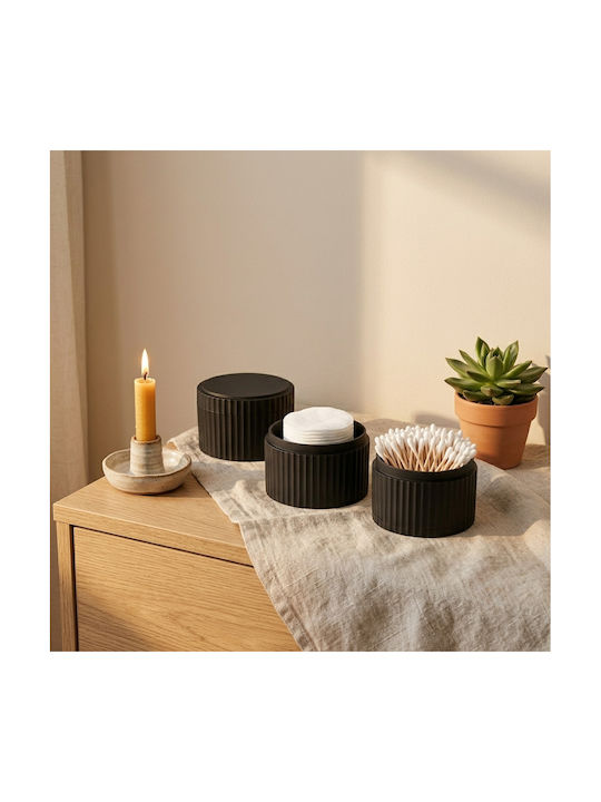 Femmit Badezimmerzubehör-Set mit 3 Stück Schwarz mit Baumwolldeckel Wattestäbchen Haarnadeln & Make-up-Accessoires