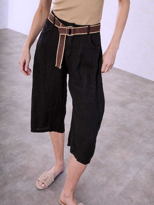 Celestino Damen Leinenhose mit Gummiband Schwarz
