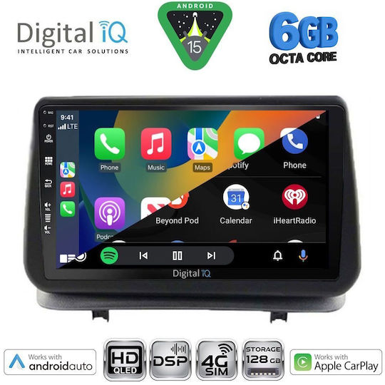 Digital IQ Auto-Audiosysteme für Renault Clio 2005-2011 Bluetooth USB Eingebautes Wi-Fi GPS Apple CarPlay Android Auto mit 9 Zoll Touchscreen