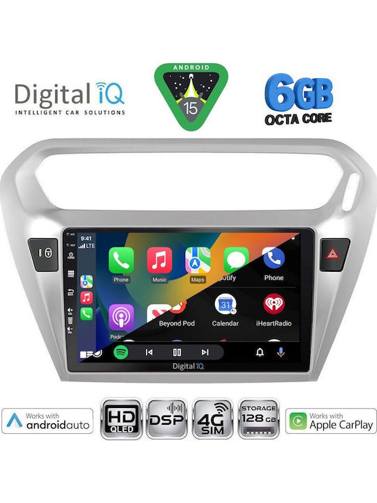 Digital IQ Car Audio System for Peugeot 301 Citroen C-Elysee 2013-2023 Bluetooth USB WiFi GPS Apple CarPlay Android Auto with 9" Touch Screen
