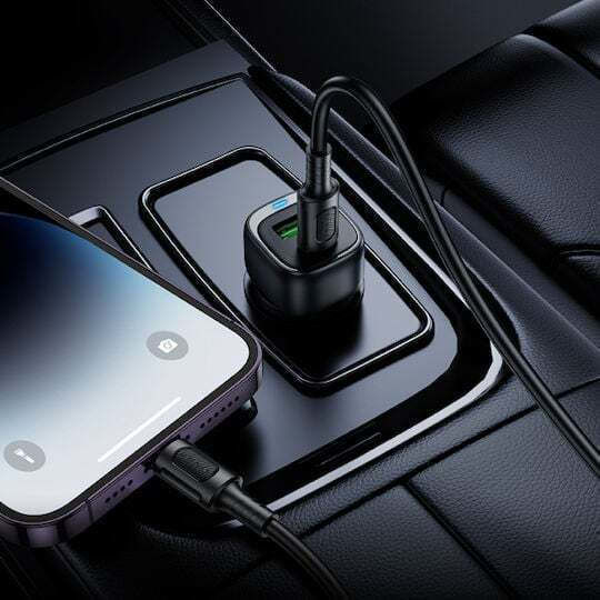 Borofone Borofone Handy-Autoladegerät 38W Schnellladen mit Anschlüssen 1xUSB 1xType-C zusammen mit Lightning Kabel Schwarz