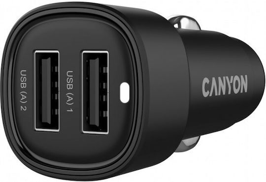 Canyon Auto-Ladegerät 24W 4.8A Schnellladung mit Anschlüssen: 2xUSB Schwarz Farbe