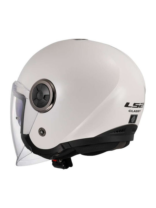 LS2 Classy White Motorcycle Helmet Jet ECE 22.06 1200gr with Sun Visor
