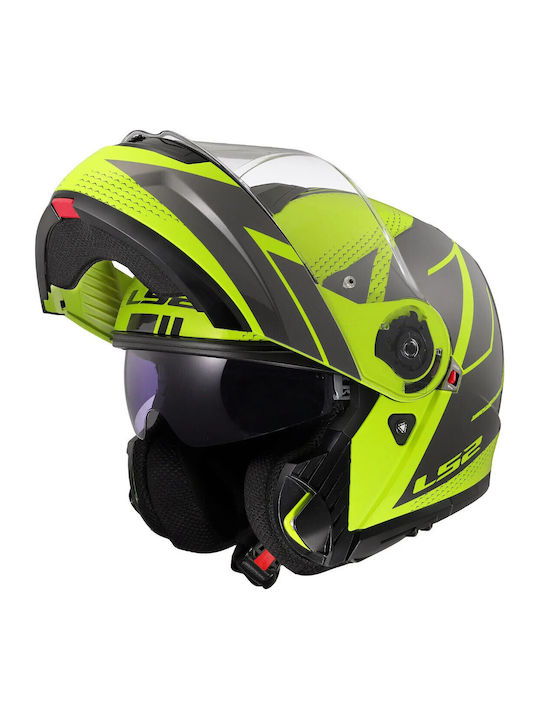 LS2 Strobe II Code Gloss H-V Yellow/Grey Motorcycle Helmet Modular ECE 22.06 1700gr With Sun Visor