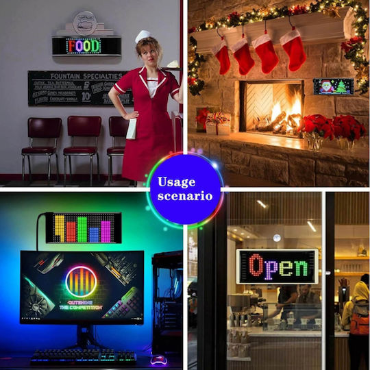 Гъвкава LED Табела RGB Bluetooth Движещи Се Изображения Текст Чрез Приложение LED Матрикс Панел 7x17.3cm OEM