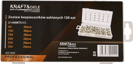 Kraft & Dele Ασφάλειες Αυτοκινήτου Σετ Γυάλινες 5-30A 120τμχ