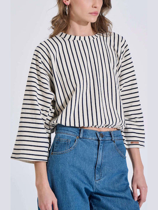 Women's Cotton Striped Ecru Blouse