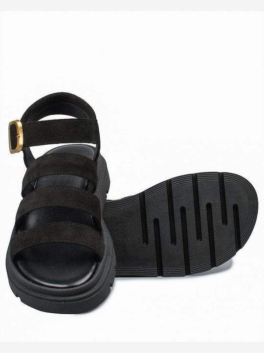 Women's Flat Sandals Black 555 Black Suede