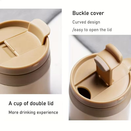 Handled Tumbler Thermos Stainless Steel / Glass 500ml Gold Insulated Travel Mug with Straw and Handle