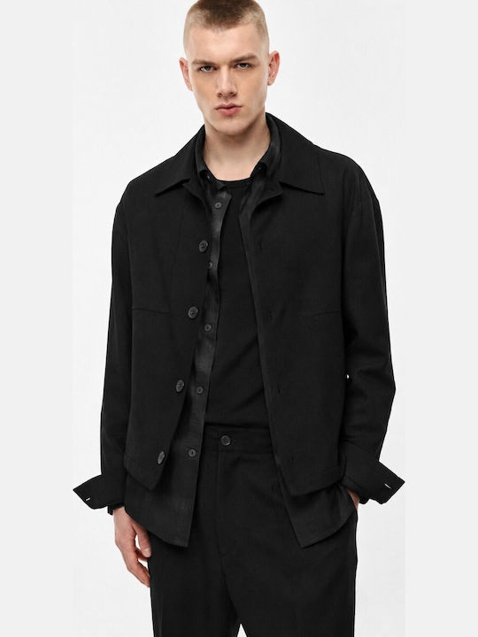 Μακρυμάνικo Overshirt σε Κανονική Γραμμή Μαύρο