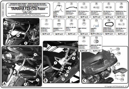 Side Case Racks Klx351 Yamaha Fz6 600 Fazer '04-'06 Kappa