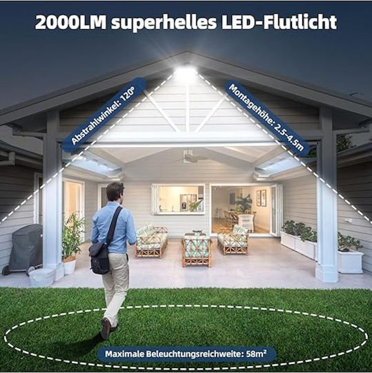 Jiju Lampă Solară 10W 850lm Alb Rece 6500K cu Senzor de Mișcare 14.5x12.6x7.1cm