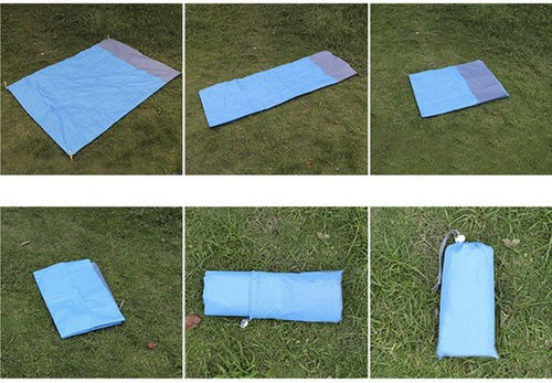 Saltea De Camping De Plajă Impermeabilă Zola 6 Buzunare Stabilitate Ancore De Fixare Geantă De Depozitare 208 X 208 Cm Gri-albastru