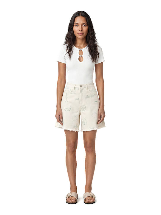 Women's High Waist Jean Shorts Beige