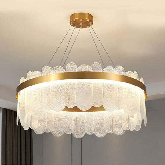 Jiju Висящо Таванно Осветително Тяло Златисто LED с Кристали