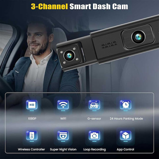 1080P Windshield Car DVR Set with Rear Camera, 3.16" Display with Suction Cup