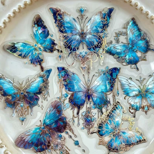 Decorative Retro Blue Butterfly Stickers 20 Pieces