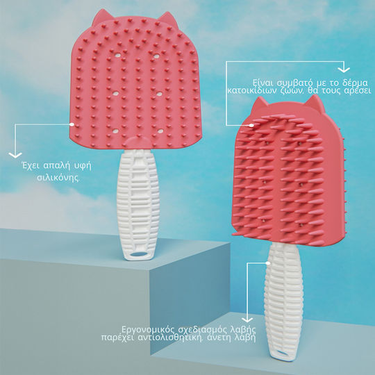 Femmit Silicone Soft Cat & Dog Brush Double Sided Grooming Hair Collection Comb Red