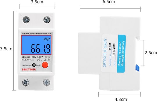 Sinotimer Instrument de Măsură pentru Panou Electric Digital pe Șină Monofazat