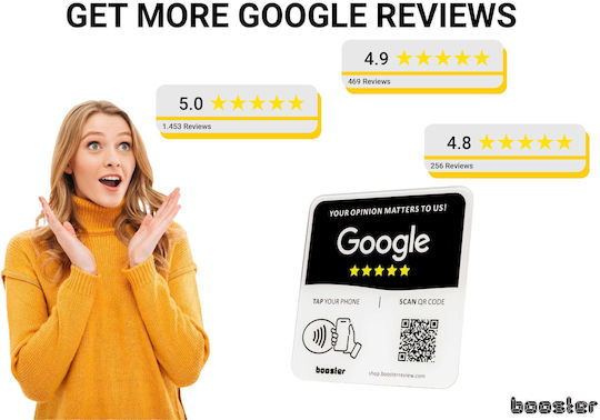 Tap Google Review Plate Tap Instant Reviews Compatible All Phones Reusable Smart Tap Nfc & Qr 12 X 12 Cm Mount Anywhere 3m Adhesive 3-pack