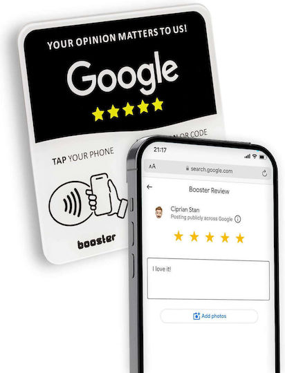 Tap Google Review Plate Tap Instant Reviews Compatible All Phones Reusable Smart Tap Nfc & Qr 12 X 12 Cm Mount Anywhere 3m Adhesive 1-pack