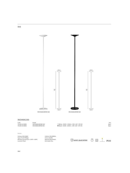 VK Lighting LED Floor Lamp With Warm White Light 1558lm Black