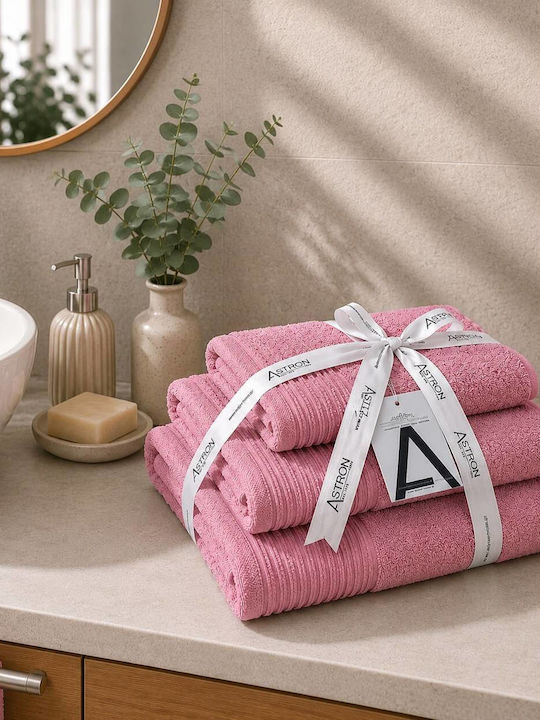 Astron Italy Badehandtuch-Set 3 Stück Rosa Gewicht 550gr/m²